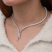 Gümüş İki Sıralı Su Yolu Kadın Kolye thumbnail 5