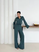 Gömlek yaka kaplama düğmeli takım petrol yeşili st265866 - 1