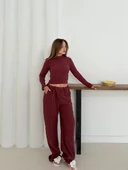 Balıkçı yaka örme takım bordo st265865 - 3