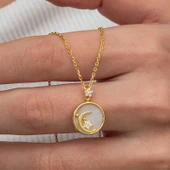 Gümüş Gold Sedef Taşlı Ay Yıldız Hilal Kadın Kolye thumbnail 1