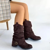 Canty Kahverengi Süet Körüklü Topuklu Çizme - 4