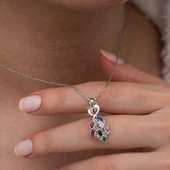 Gümüş Renkli Taşlı Tavus Kuşu Kadın Kolye thumbnail 2