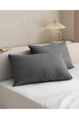 Manon %100 Pamuk Ranforce Düz 2'li Yastık Kılıfı Seti - Antrasit thumbnail 1