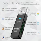 Anunnaki USB 3.0 2‑in‑1 SD TF Kart Okuyucu & Dönüştürücü Hub Veri Aktarıcı Adaptör - 2