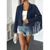 Lucky Life Kadın Uzun Kollu Yakalı Kısa Püsküllü Süet Ceket - 3