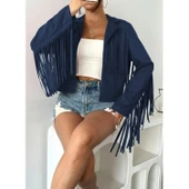 Lucky Life Kadın Uzun Kollu Yakalı Kısa Püsküllü Süet Ceket - 2