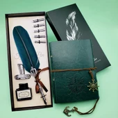 Deri Defter ve Tüylü Mürekkepli Kalem Seti thumbnail 1