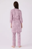 Pierre Cardin Kadın Sabahlıklı Uzun Kol İp Askılı Dantelli 3'lü Pijama Takım - 9