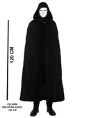 MDB Siyah Kapüşonlu 120 cm Pelerin ve Beyaz Boyanabilir Tam Yüz Maske thumbnail 1