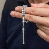 Gümüş Çizgili Yuvarlak Erkek Tesbih thumbnail 2