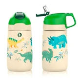 Vagonlife Çelik Pipetli Çocuk Termos Matara 350ML Sarı Dinozor - 1