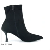 Erkan Saçmacı Kimberly Siyah Süet Streç Sivri Burun Fermuarlı İnce Topuklu Günlük Bot - 3