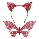 Gösterişli Kırmızı Dantel Maske ve Taç Seti 7 No thumbnail 2