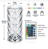 MDB Kristal Elmas Led Dokunmatik Şarjlı Kumandalı Masa Lambası RGB thumbnail 2