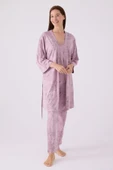 Pierre Cardin Kadın Sabahlıklı Uzun Kol İp Askılı Dantelli 3'lü Pijama Takım - 1