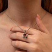 Gümüş Kırmızı Taşlı Çiçek Model Kadın Kolye thumbnail 5