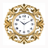 DUVAR SAATİ ALTIN SARISI ÇERÇEVE ÇAP:39.5CMX 19.5CM AKRİLİK BOYALI ABS KASA MİNERAL CAM SESSİZ AKAR MAKİNE PVC KADRAN  SAAT 72-A - 1