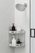 Alüminyum Paslanmaz 2 Katlı Banyo Köşe Rafı Banyo Düzenleyici Organizer thumbnail 1