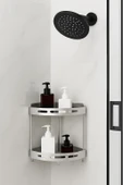 Alüminyum Paslanmaz 2 Katlı Banyo Köşe Rafı Banyo Düzenleyici Organizer thumbnail 2