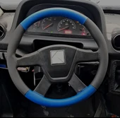 DİKİŞLİ DİREKSİYON KILIFI SİYAH DERİ MAVİ DERİ SİYAH DİKİŞLİ KARSAN J9 - J10 İÇİN thumbnail 1