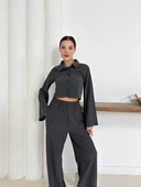 Gömlek yaka kaplama düğmeli takım antrasit st265866 - 4