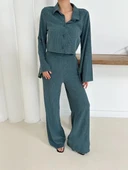 Gömlek yaka kaplama düğmeli takım petrol yeşili st265866 - 5