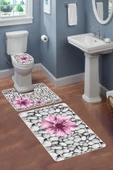 Modern Desenli 3’lü Banyo Paspas Takımı Yıkanabilir Kaymaz Tabanlı Klozet Takımı KLZ0060 RENKLİ 60 X 90 - 2