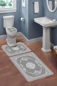 Modern Desenli 3’lü Banyo Paspas Takımı Yıkanabilir Kaymaz Tabanlı Klozet Takımı KLZ0057 RENKLİ 60 X 90 - 2