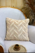 Chevron | Welsoft Jakarlı Dekoratif Kırlent Kılıfı 43x43 cm - ZTCHEVRON  Bej - 1