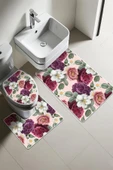 Modern Desenli 3’lü Banyo Paspas Takımı Yıkanabilir Kaymaz Tabanlı Klozet Takımı KLZ0053 RENKLİ 60 X 90 - 1