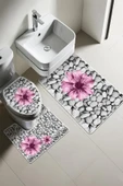Modern Desenli 3’lü Banyo Paspas Takımı Yıkanabilir Kaymaz Tabanlı Klozet Takımı KLZ0060 RENKLİ 60 X 90 - 1