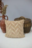 Chevron | Welsoft Jakarlı Dekoratif Kırlent Kılıfı 43x43 cm - ZTCHEVRON  Bej - 4