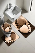Modern Desenli 3’lü Banyo Paspas Takımı Yıkanabilir Kaymaz Tabanlı Klozet Takımı KLZ0055 RENKLİ 60 X 90 - 1