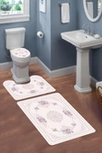 Modern Desenli 3’lü Banyo Paspas Takımı Yıkanabilir Kaymaz Tabanlı Klozet Takımı KLZ0056 RENKLİ 60 X 90 - 2