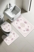 Modern Desenli 3’lü Banyo Paspas Takımı Yıkanabilir Kaymaz Tabanlı Klozet Takımı KLZ0056 RENKLİ 60 X 90 - 1