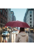 Bordo 8 Telli Şemsiye Unisex Rüzgara Dayanıklı Kırılmayan Erkek Kadın Tam Otomatik Şemsiye 98x58 cm thumbnail 3
