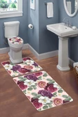Modern Desenli 3’lü Banyo Paspas Takımı Yıkanabilir Kaymaz Tabanlı Klozet Takımı KLZ0053 RENKLİ 60 X 90 - 2