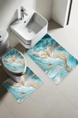 Modern Desenli 3’lü Banyo Paspas Takımı Yıkanabilir Kaymaz Tabanlı Klozet Takımı KLZ0052 RENKLİ 60 X 90 - 1