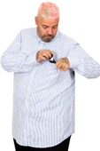 Büyük Beden Erkek Gömlek Uzun Kol Keten Cepli Mavi 20384 - 2