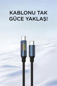 U21 Type-C to Type-C 60W Hızlı Şarj Kablosu – LED Ekranlı, Dayanıklı Örgü Kablo - 3