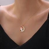 925 Ayar Gümüş Mineli Noel Baba ve Ay Kolye thumbnail 3