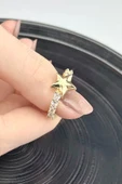 Yüzük, Zirkon Taşlı, Kararmayan Çelik, Yıldız Detaylı, Ölçü Ayarlanabilir, Altın Renk, Model176 thumbnail 2