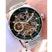 Daniel Klein DKE.1.14043.4 Yeşil Gold Gümüş Skeleton Ay Güneş Takvimli Çelik Kordonlu Otomatik Erkek Kol Saati thumbnail 6