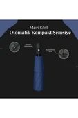 Mavi 8 Telli Şemsiye Unisex Rüzgara Dayanıklı Kırılmayan Erkek Kadın Tam Otomatik Şemsiye 98x58 cm - 3