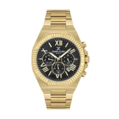 Daniel Klein DKE.1.14075.7 Altın Gold Siyah Roma Rakamlı Çizgili Model Çelik Kordonlu Erkek Kol Saati - 1