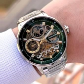 Daniel Klein DKE.1.14043.4 Yeşil Gold Gümüş Skeleton Ay Güneş Takvimli Çelik Kordonlu Otomatik Erkek Kol Saati thumbnail 3