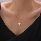 925 Ayar Gümüş Beyaz Mineli Melek Kolye thumbnail 2