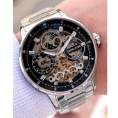 Daniel Klein DKE.1.14043.2 Siyah Gümüş Skeleton Ay Güneş Takvimli Çelik Kordonlu Otomatik Erkek Kol Saati - 6