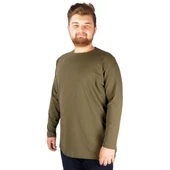 Büyük Beden Erkek Tshirt Likralı Bisiklet Yaka 20102 Haki - 1