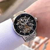 Daniel Klein DKE.1.14043.2 Siyah Gümüş Skeleton Ay Güneş Takvimli Çelik Kordonlu Otomatik Erkek Kol Saati - 3